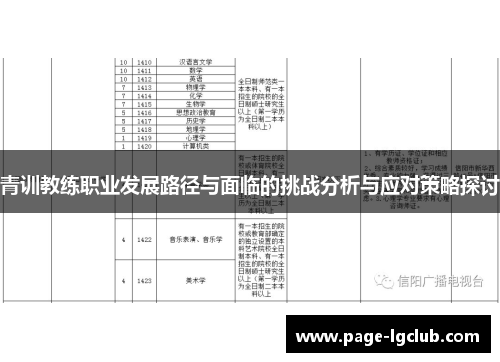 青训教练职业发展路径与面临的挑战分析与应对策略探讨
