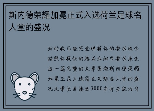 斯内德荣耀加冕正式入选荷兰足球名人堂的盛况